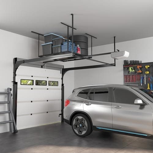 FLEXIMOUNTS 4x4 Overhead Garage Storage Rack, Adjustable Organization System, Heavy-Duty Metal Ceiling Racks, 350lbs Weight Capacity, Black, Classic Series view 2