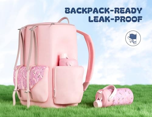 12 oz Kids Insulated Water Bottle: 2-in-1 Straw Spout Lid, Leakproof, BPA-Free, Keep Cold 24H, Fits Car Cupholder, Stainless Steel Cup for Party, School, Holiday, Gift for Girls Daughters (Cotton Boo) view 4