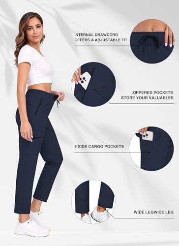 TOIUUI Womens Lightweight Cargo Pants Water Resistant Quick Dry UPF 50+ Elastic Waist Hiking Work Travel Zipper Pockets view 5