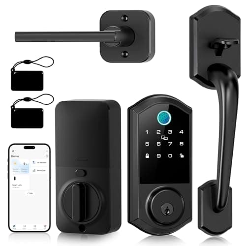 Smart Front Door Lock Set - Firstriver Keyless Entry Door Lock with Handle, Fingerprint Deadbolt, Keypad & Bluetooth App Control, Electronic Auto Lock, Compatible with Alexa & Google Assistant, Black — image 1
