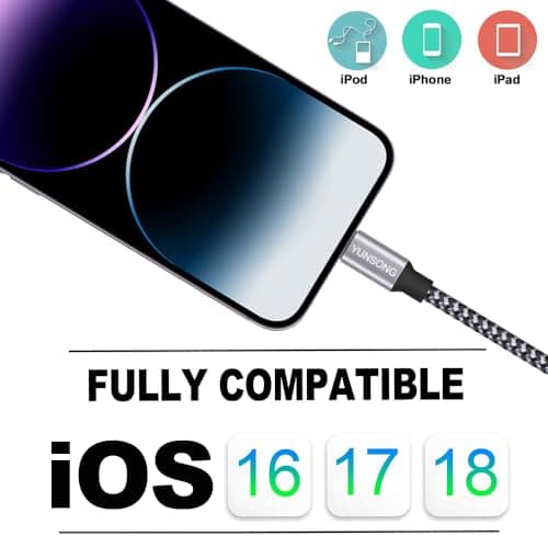 YUNSONG iPhone Charger [MFi Certified], 3Pack 6FT Nylon Braided Lightning Cable Fast Charging High Speed Data Sync USB Cord Compatible with iPhone 14 13 12 11 Pro Max XS XR X 8 7 6S 6 Plus SE view 4
