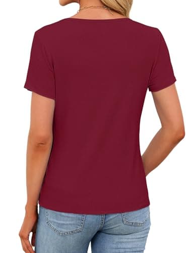 JUSTFASHIONNOW Womens Short Sleeve Tops Stretchy Henley Scoop Neck Fitted Casual Basic Ribbed T-Shirts 2026 Summer Trendy view 5