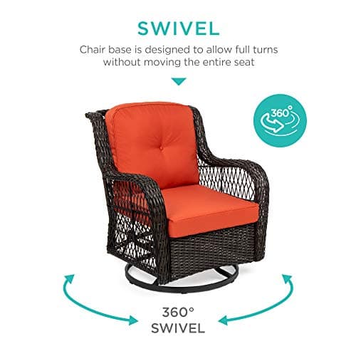 Best Choice Products 3-Piece Outdoor Wicker Patio Bistro Set w/ 2 360-Degree Swivel Rocking Chairs and Tempered Glass Top Side Table - Rust view 3