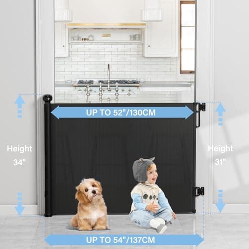 PRObebi Retractable Baby Gates for Stairs & Doorways, Dog Gate 0-54" W × 34" H, Black view 3