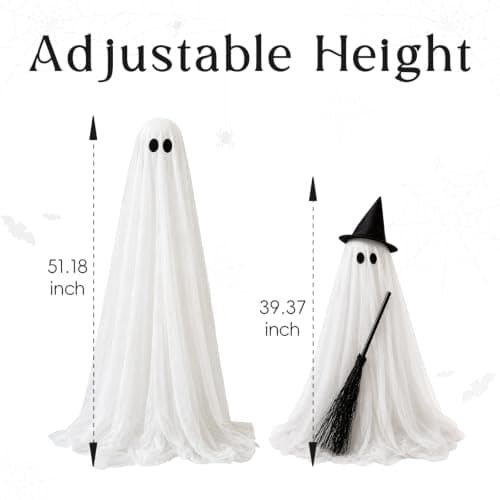 Halloween Decorations Outdoor, 2 Packs Light-Up Spooky Ghost Witch Broom view 2