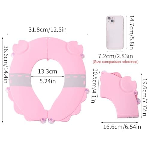 Portable Potty Training Seat，Upgraded Non-Slip-Anti pinch buttocks, One-handed Removal Folding Travel Potty Seat for Toddlers & Kids, 6 suction cups firmly adhere, Fits All Shape Toilets(Pink) view 2
