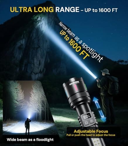 Esgreen LED Rechargeable Flashlights High Lumens 20000 2 Pack, Single Click Bright Flashlight Long Lasting 12H, Compact Handheld Flash Light USB C, White & Red Light, for Hiking Camping Gift view 5
