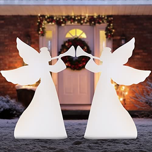 Best Choice Products 3ft Set of 2 Outdoor Christmas Angel Yard Decorations, Weather-Resistant PVC Décor for Lawn, Garden, Display w/ 4 Ground Stakes view 1