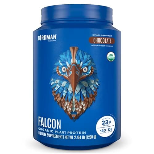 BIRDMAN Falcon Vegan Protein Powder Organic, Stevia & Sugar Free, Plant Based Protein, Low Carb, Dairy Free, Keto, Non Whey Protein, Probiotic, Pea Protein | Chocolate Flavor - 37 Servings - 2.64lb
