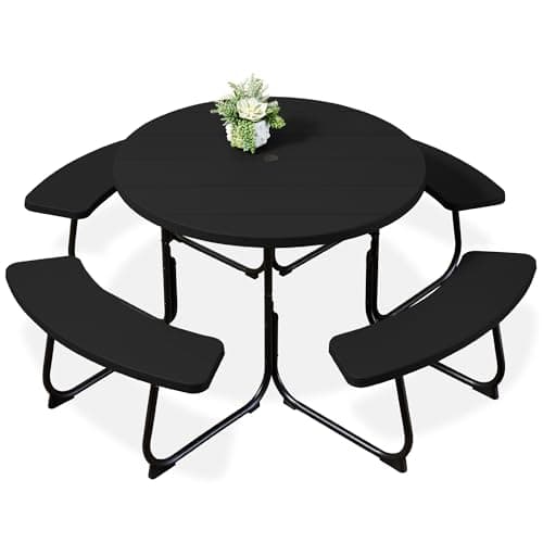 Best Choice Products 8-Person Outdoor Bench Patio Picnic Table, Circular w/ 4 Built-in Benches and Umbrella Hole, 2000lb Capacity - Black view 1