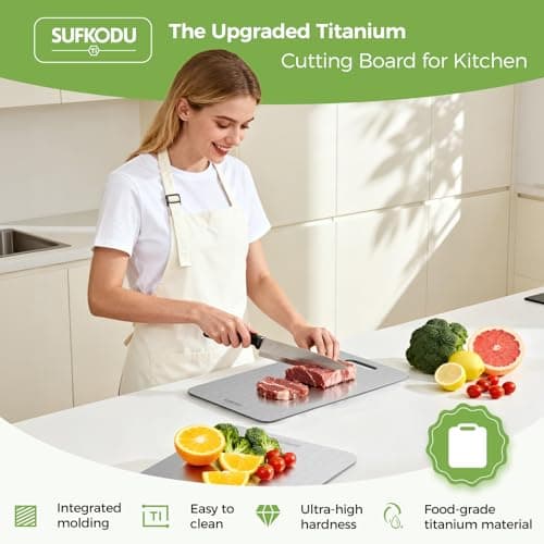 Titanium Cutting Board Set of 3, Titanium Cutting Boards for Kitchen, 100% Double-Sided Titanium Cutting Boards, Separate Raw and Cooked Food Areas, Non-Toxic, Dishwasher Safe (S+ M + L) view 2