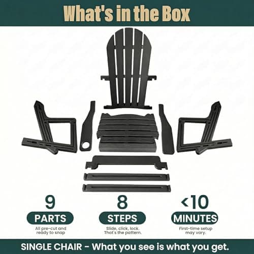 Adirondack Chair with Cup Holder,Tool-Free Assembly,No Screws Needed,All-Weather HDPE Plastic Outdoor Patio Chair,Wood-Grain Slatted Look,Easy to Take Apart for Storage,Fire Pit Chairs(Classic Black) view 5