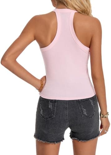 LuneNuelle Womens Racerback Tank Tops - Cami Ribbed Basic Camisole V Neck Casual Trendy Slim Fit Sleeveless Tank 2 Pack view 2