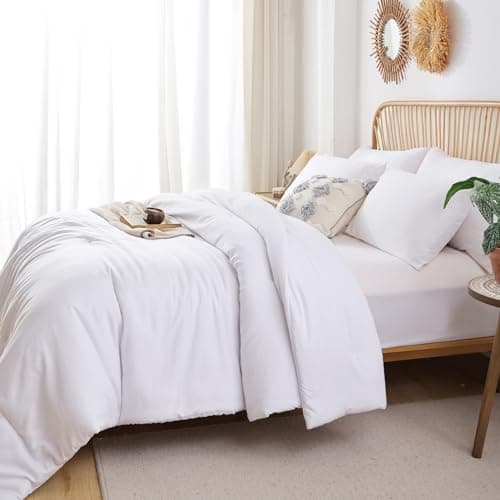 ROSGONIA White Queen Comforter Set, 3pcs(1 Boho White Comforter & 2 Pillowcases) All Season Soft Bedding Lightweight Bedspread Blanket Quilt view 4