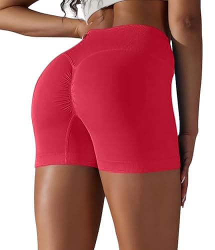 YOAKUKA Women Workout Shorts V Cross High Waist Yoga Shorts Sport Seamless Athletic Booty Scrunch Gym Shorts view 3