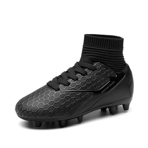 DREAM PAIRS Boys Girls Soccer Cleats Youth Firm Groud Outdoor Sport Athletic High Top Football Shoes for Little/Big Kid,Size 3.5 Big Kid,All/Black,HZ19002K