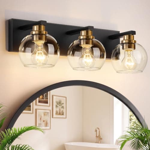 Bathroom Light Fixtures, 3-Light 22 Inch Black and Gold Bathroom Vanity Light, Modern Wall Sconces with Clear Glass Globe Shades, Vanity Lighting Fixtures Over Mirror, E26 Socket (Bulbs Not Included) — image 1