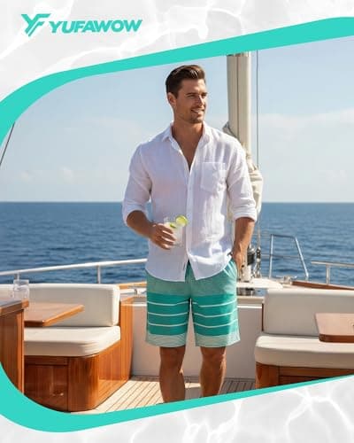 Yufawow 9 Inch Men's Swim Trunks with Mesh Lining and Quick Dry Pockets for Beach Pool Board Water Park Curise view 2