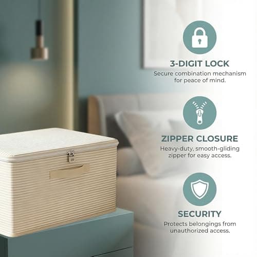 Discreet Lockable Adult Toy Box Storage Organizer with Zipper Lid, 15x10x10 Inch Large Capacity Travel Case, Secure Lock Privacy Bag for Women & Men Clothes Container(Beige Stripes) view 5
