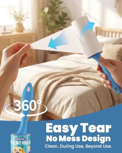 POPCHOSE Lint Rollers for Pet Hair Extra Sticky,600 Sheet Extra Sticky Lint Rollers for Pet Hair,3 Handles & 6 Sticky Rolls,Dog Cat Hair Remover for Clothes,Furniture,Couch,Lint Roller for Clothes view 2