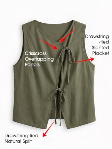 EXLURA Womens Linen Tank Tops Summer Trendy V Neck Vest Casual Tie Front Shirt Cute Spring Beach Vacation Outfits 2026 view 6