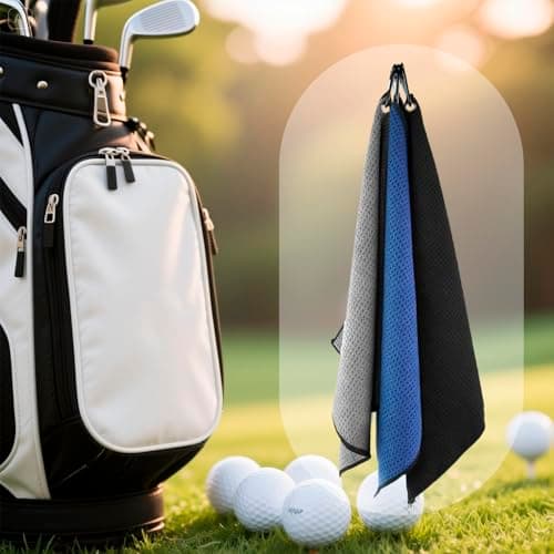 KISS QUEEN Microfiber Golf Towel 3 Pack,Portable Waffle Pattern Golf Cleaning Towels Quickly Remove Sand Mud Dirt Sweat(16 X 16 Inch) view 5