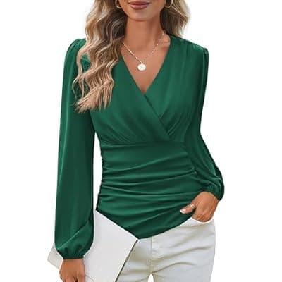 GRACE KARIN Long Sleeve Blouses for Women Dressy Casual, Wrap Tops Work Shirts, 2026 Summer Business Outfits