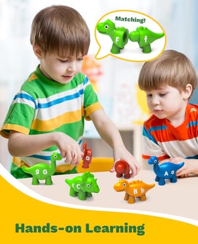 Edumoteso 26PCS Dinosaur Alphabet Learning Toys for 18M+, Montessori Educational Toys for 3 4 5 Year Old, Toddlers Preschool Activities Fine Motor Toys for Boys, Double Sided ABC Matching Game view 3