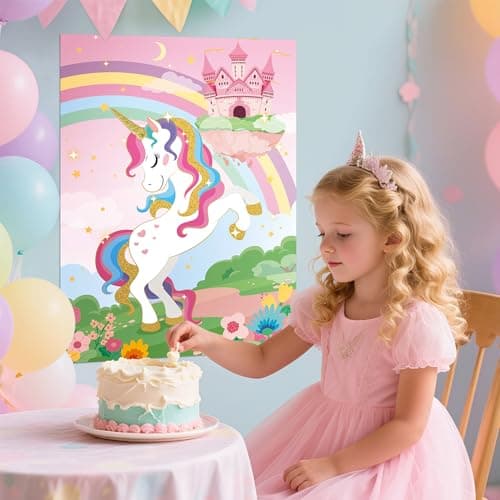 Joy Bang Pin the Horn on the Unicorn with Stickers and Eye Masks, Pin the Tail Party Games for Kids Unicorn Birthday Party Decorations Activities Crafts Toys Party Favors Gifts for Kids view 2