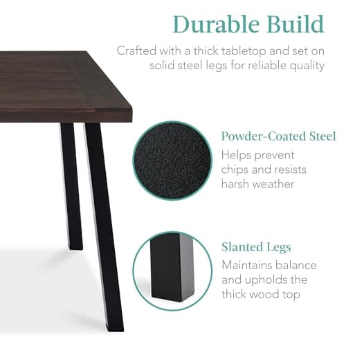 Best Choice Products 6-Person Indoor Outdoor Acacia Wood Dining Table, Picnic Table w/Powder-Coated Steel, 350 Pound Capacity Legs - Espresso view 6
