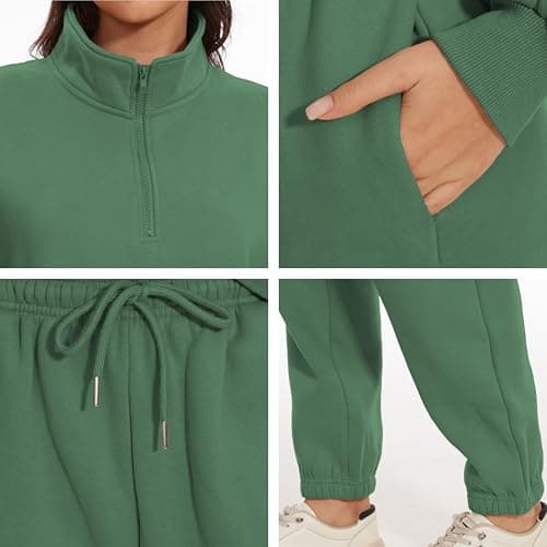 Jeqeocafy Women Oversized Long Sleeve Sweatsuit Half Zip Sweatshirt & High Waisted Pants 2 Piece Outfits With Pockets view 2