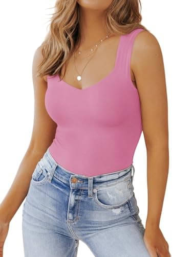 PINKMSTYLE Women's Basic Double Lined V Neck Tank Tops Sleeveless Shirts Slimming Summer Tops — image 1