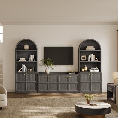 SICOTAS 4-Door Buffet Cabinet, 61.7" Wide Modern Industrial Sideboard with 2 Separate Bays & Adjustable Shelves, Extra Long Credenza with Luxury Gold Handles for Kitchen Living Room, Dark Gray Oak view 4