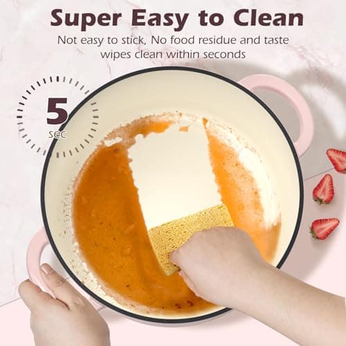 Umite Chef 5QT Enameled Cast Iron Dutch Oven Pot with Lid, Heavy-Duty Cookware for Bread Baking, Braising, Stews, Roasting, Wedding Registry Ideas & Gifts (Pink) view 3