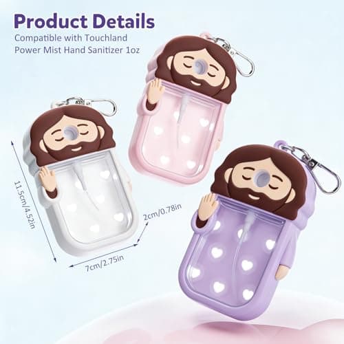 Cornholepy Cute Jesus Hand Sanitizer Keychain 30ml Silicone Spray Bottle Case for Purse Backpack School Office view 2