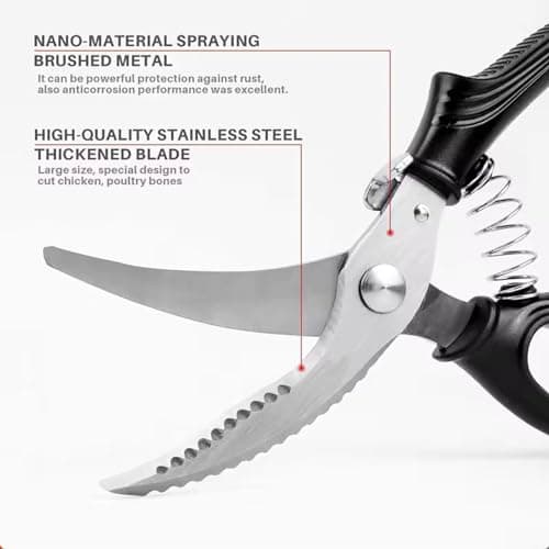 Heavy Duty Kitchen Chicken Scissors,Stainless Steel Multipurpose Kitchen Spring Loaded Meat Shears Poultry Shears with Anti-Slip Handle,Easier Cutting Fish Meat Bone Chicken (BLACK) view 4
