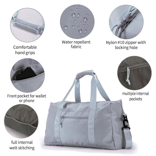 Travel Duffle Bag,Sport Gym Bag for Men And Women with Wet Pocket,Weekender Bag Carry On Tote Bags for Airplane Light Grey view 5
