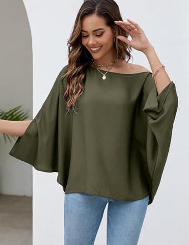 VIMPUNEC Womens Off The Shoulder Flowy Tops Casual Batwing Sleeves Blouses Loose Chiffon Shirts view 4