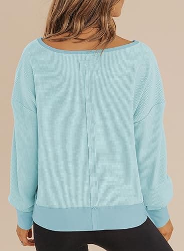 Dokotoo Womens Spring Outfits V Neck Waffle Knit Tops Cropped Sweaters Long Sleeve Pullover Crop Top view 4