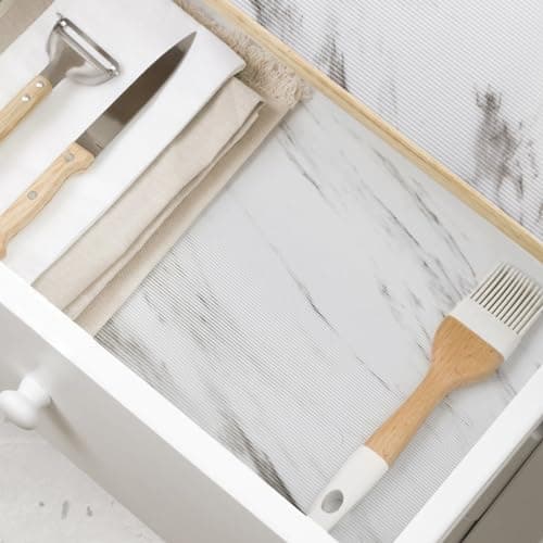 CLENAT Shelf Liner, Cabinet Liners for Kitchen Drawers Non-Adhesive, 11.8" W x 354.3" L Waterproof Plastic Paper, Durable EVA Cabinet Mat for Shelves, Refrigerator, Pantry, Cupboard, Ribbed Marble view 6