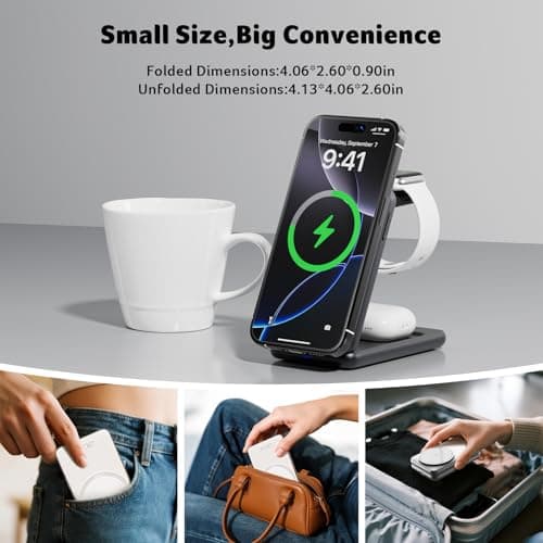 Acer 3 in 1 Charging Station for Apple Device, Magnetic Wireless Foldable Fast Charger Stand Compatible with MagSafe for iPhone, Apple Watch & AirPods, Foldable Charging Dock for Desk S3 view 5