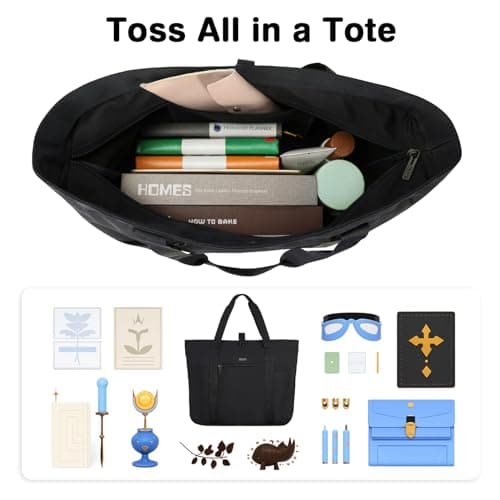 Voova Tote Bag for Women, Large Capacity Tote Bag with Zipper, Foldable Shoulder Bag Handbag for Work,Travel,Shopping,Beach view 2