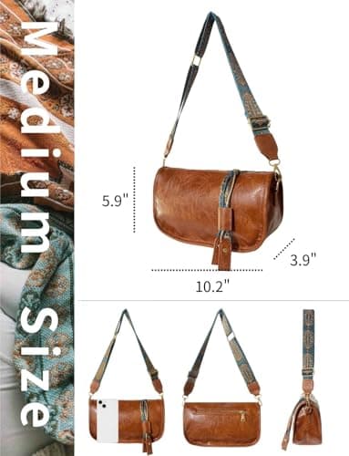 Gleease Vintage Crossbody Bag Western Bag Boho Purses For Women Leather Zipper With Adjustable Strap Shoulder Bag view 5