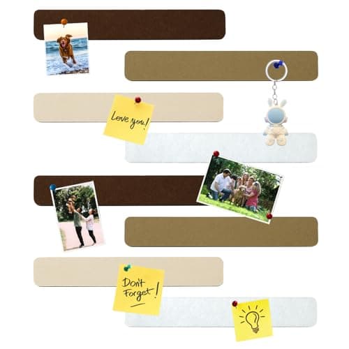 HULAVO 8Pcs Rectangle Felt Cork Board Bar Strips with 35 Pushpins, Self-Adhesive Bulletin Board Strips for Office School Home Wall Decor Stickers Memos Schedules Photos Display -Gradual Brown — image 1