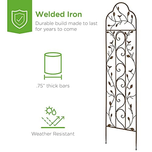 Best Choice Products 60x15in Iron Garden Trellis, Arched Outdoor Decoration w/Branches, Birds for Lawn, Garden, Backyard, Climbing Plants - Bronze view 4