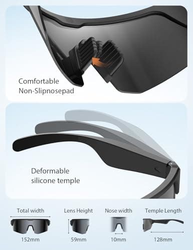 AIRMARS Bluetooth Sunglasses for Men and Women, Built-in Mic & Speakers, Polarized Sport Smart glasses for Running/Cycling, UV Protection, Voice Control (Black) view 7