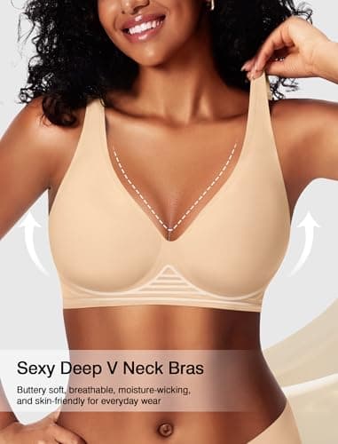 Deep V Wireless Jelly Bras for Women Push Up Bralette Seamless No Underwire Support T-Shirt Comfort Plunge Full Coverage view 2