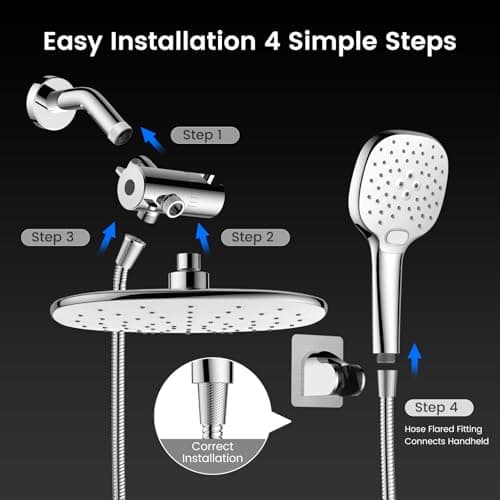 Shower Head with Handheld Combo, 10" High Pressure Double Shower Heads 6 Modes Dual Shower Head with Handheld Spray, Rain Showerhead, Anti-Clog Nozzles, 71” Hose Extra Long, Adjustable Holder view 4
