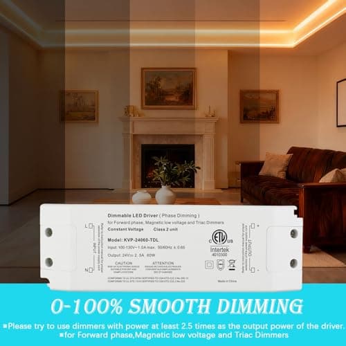 Hanbaak 60W Triac Dimmable LED Driver, 24V Dimmable Power Supply, 100-130VAC to 24VDC Transformer for Low Voltage Lighting Project, Compatible with Lutron Leviton Dimmers view 5