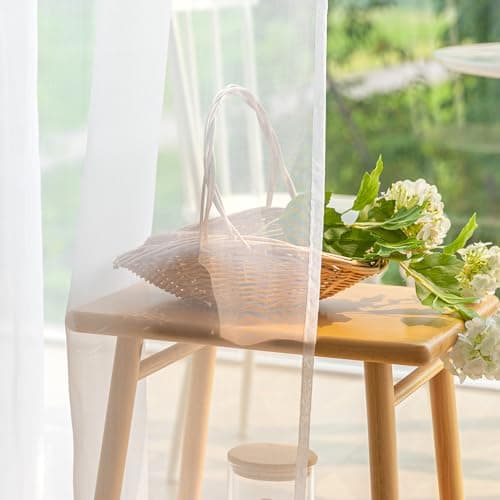 HolidayIdeas All Weather White Outdoor Sheer Curtains for Patio Waterproof 6 Pcs Rod Pocket Indoor Sheer Voile Curtains for Porch, Balcony, Gazebo, Pergolas, 54x84 Inch view 4